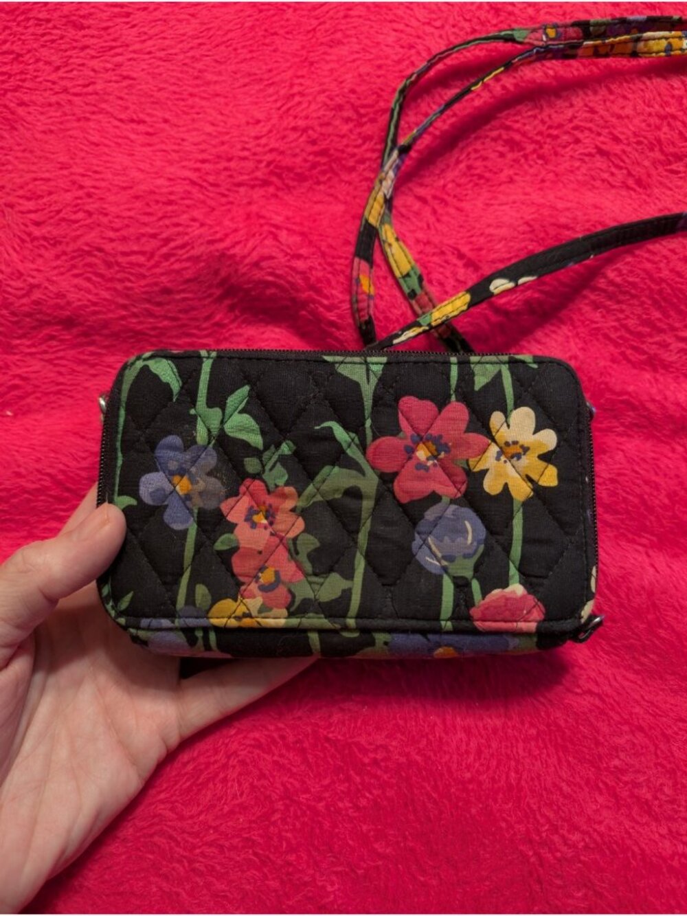 Vera Bradley Perennials Noir Cotton RFID All in One Crossbody Bag Wallet Purse - Picture 3 of 9